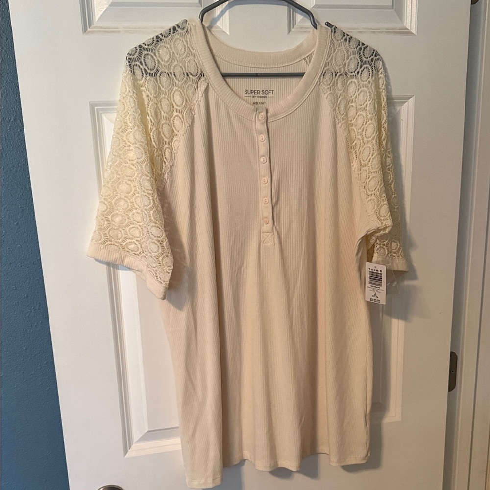 Torrid Cream Lace Accent Blouse